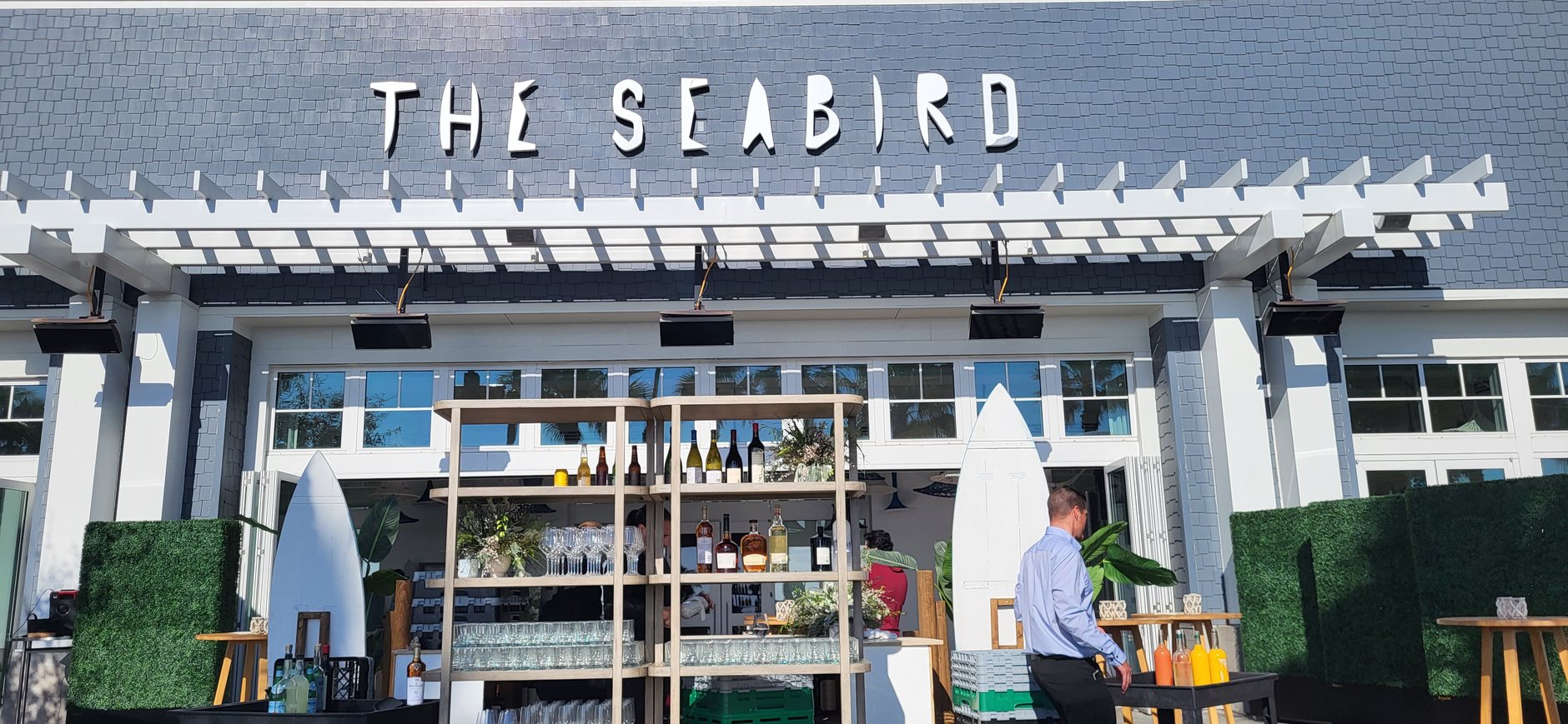 An outdoor bar set for a group gathering at The Seabird