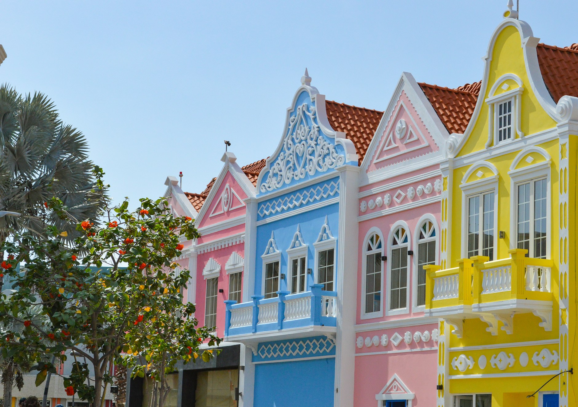 Colorful Dutch-style buildings in Oranjestad, Aruba
