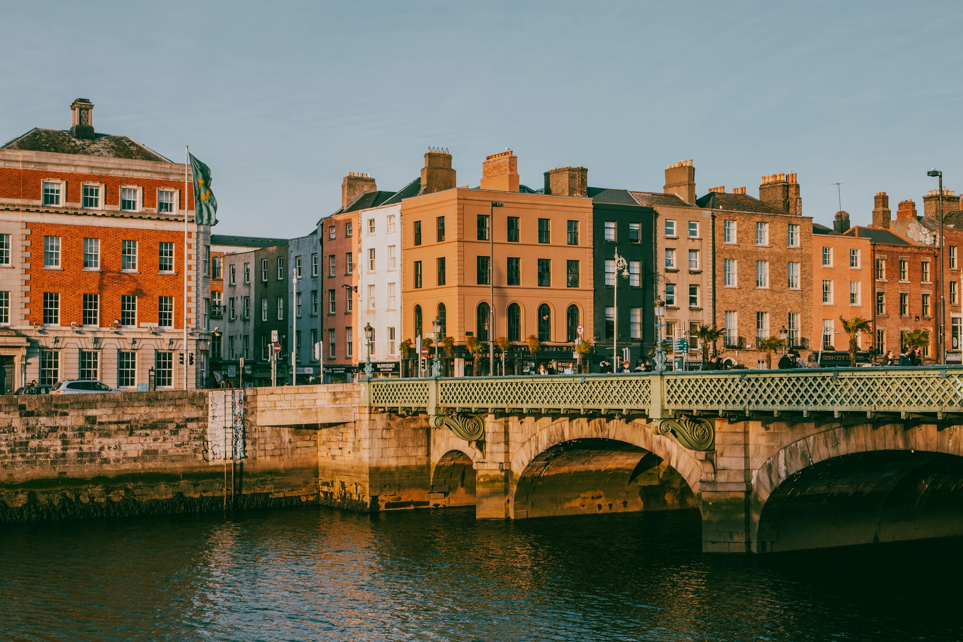Bridges and colorful quays along the River Liffey in Dublin